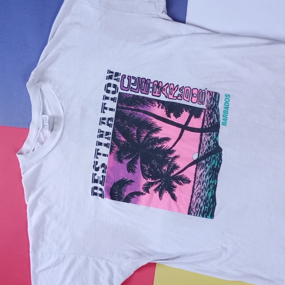 Vintage Single Stitch  Destination Club Barbados Sunset Tee T-Shirt - Picture 1 of 9